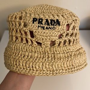 Prada Raffia Bucket Hat Medium